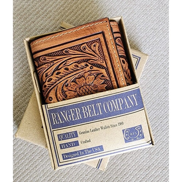 Mens Leather Tri-fold‎ Wallet Floral Tooled C1301T by Ranger Belt Company - Picture 9 of 9